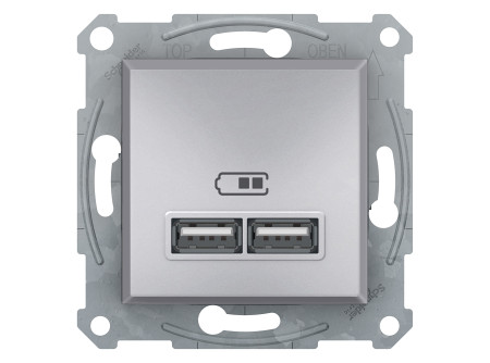 Schneider EPH2700261 - ASFORA Dupla USB töltő, 2.1A, alumínium