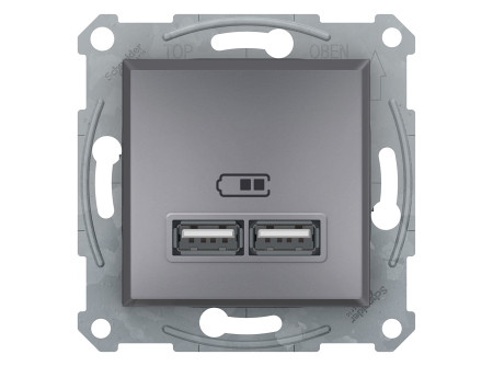 Schneider EPH2700262 - ASFORA Dupla USB töltő, 2.1A, acél