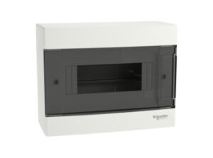 Schneider EZ9EUC108 - EASY9 EU Kiselosztó, 8 modul, PE+N sínnel, füstszínű ajtóval, falon kívüli