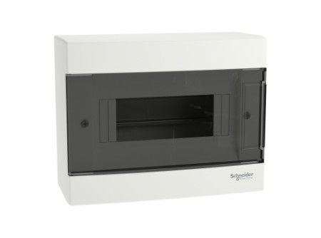 Schneider EZ9EUC108 - EASY9 EU Kiselosztó, 8 modul, PE+N sínnel, füstszínű ajtóval, falon kívüli