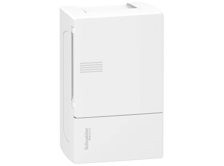 Schneider MIP12104 - MINI PRAGMA Kiselosztó, teli ajtó, falon kívüli, 1x4 modul, PEN sín, fehér