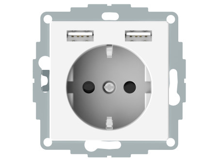Schneider MTN2366-0319 - MERTEN 2P+F aljzat, GYV, kettős USB töltővel, rugós bekötés, 16A / 2.4A,