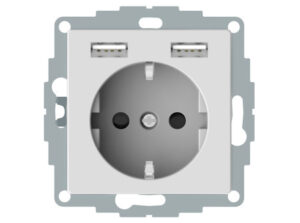 Schneider MTN2366-0325 - MERTEN 2P+F aljzat, GYV, kettős USB töltővel, rugós bekötés, 16A / 2.4A,