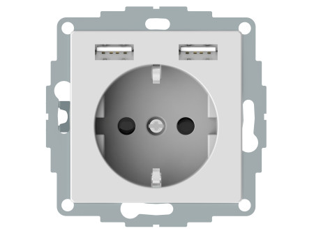 Schneider MTN2366-0325 - MERTEN 2P+F aljzat, GYV, kettős USB töltővel, rugós bekötés, 16A / 2.4A,