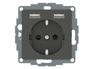 Schneider MTN2366-0414 - MERTEN 2P+F aljzat, GYV, kettős USB töltővel, rugós bekötés, 16A / 2.4A,