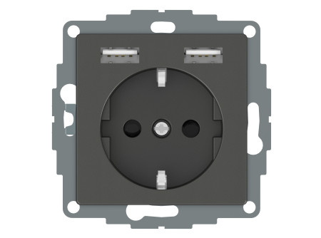 Schneider MTN2366-0414 - MERTEN 2P+F aljzat, GYV, kettős USB töltővel, rugós bekötés, 16A / 2.4A,