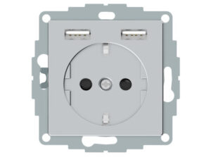 Schneider MTN2366-0460 - MERTEN 2P+F aljzat, GYV, kettős USB töltővel, rugós bekötés, 16A / 2.4A,