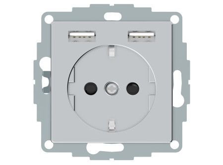 Schneider MTN2366-0460 - MERTEN 2P+F aljzat, GYV, kettős USB töltővel, rugós bekötés, 16A / 2.4A,