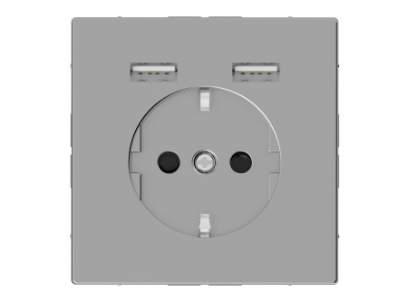 Schneider MTN2366-6036 - MERTEN 2P+F aljzat, dupla USB töltővel, 16A/2.4A, D-Life, acél