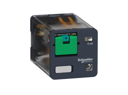 Schneider RUMC32BD - RUM univerzális relé, hengeres, 3CO, 10A, 24VDC, tesztgomb, LED