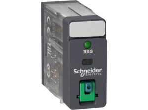 Schneider RXG22BD - RXG Interfész relé, 2CO, 5A, 24VDC, tesztgomb, LED