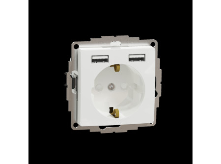 Schneider SDD111052 - ÚJ SEDNA 2P+F csatlakozóaljzat, BZS, kettős USB töltővel, rugós, 16A/2.4A,
