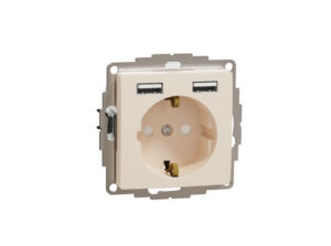 Schneider SDD112052 - ÚJ SEDNA 2P+F csatlakozóaljzat, BZS, kettős USB töltővel, rugós, 16A/2.4A,