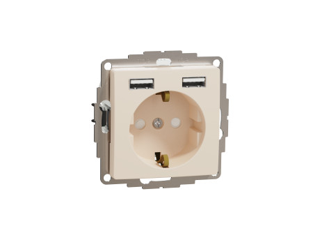 Schneider SDD112052 - ÚJ SEDNA 2P+F csatlakozóaljzat, BZS, kettős USB töltővel, rugós, 16A/2.4A,