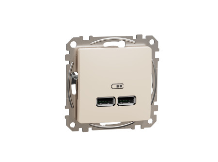 Schneider SDD112401 - ÚJ SEDNA Dupla USB töltő, A+A, 2.1A, bézs