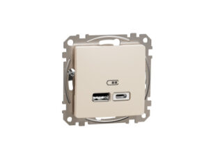 Schneider SDD112402 - ÚJ SEDNA Dupla USB töltő, A+C, 2.4A, bézs