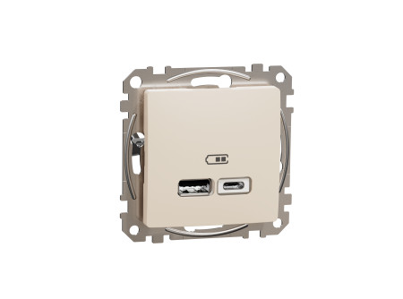Schneider SDD112402 - ÚJ SEDNA Dupla USB töltő, A+C, 2.4A, bézs