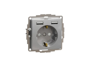 Schneider SDD113052 - ÚJ SEDNA 2P+F csatlakozóaljzat, BZS, kettős USB töltővel, rugós, 16A/2.4A,