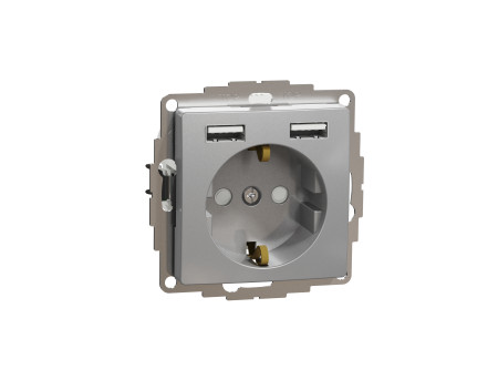 Schneider SDD113052 - ÚJ SEDNA 2P+F csatlakozóaljzat, BZS, kettős USB töltővel, rugós, 16A/2.4A,