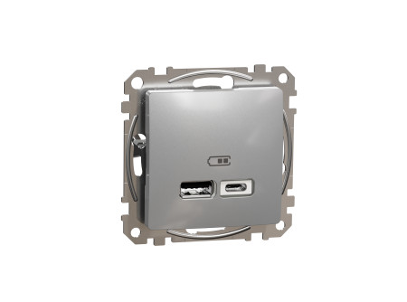 Schneider SDD113402 - ÚJ SEDNA Dupla USB töltő, A+C, 2.4A, alumínium