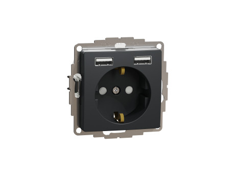 Schneider SDD114052 - ÚJ SEDNA 2P+F csatlakozóaljzat, BZS, kettős USB töltővel, rugós, 16A/2.4A,