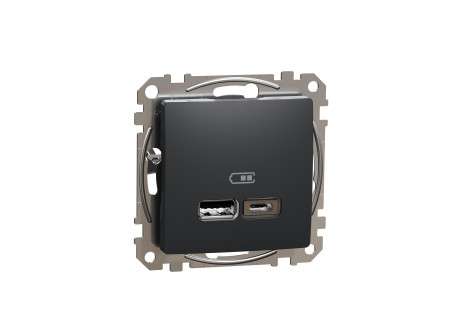 Schneider SDD114402 - ÚJ SEDNA Dupla USB töltő, A+C, 2.4A, antracit