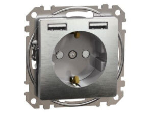 Schneider SDD170052 - ÚJ SEDNA 2P+F csatlakozóaljzat, BZS, kettős USB töltővel, rugós, 16A/2.4A,