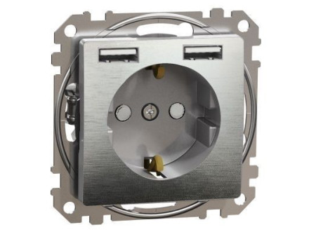 Schneider SDD170052 - ÚJ SEDNA 2P+F csatlakozóaljzat, BZS, kettős USB töltővel, rugós, 16A/2.4A,