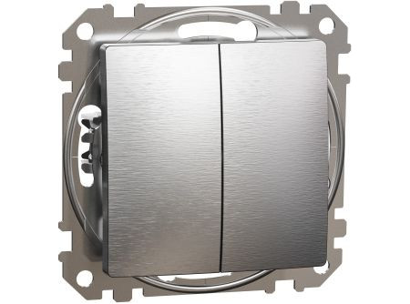 Schneider SDD170118 - ÚJ SEDNA Kettős nyomó, rugós bekötés, 10A, szálcsiszolt ezüst