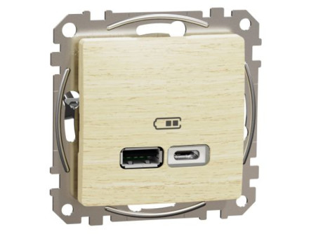 Schneider SDD180402 - ÚJ SEDNA Dupla USB töltő, A+C, 2.4A, nyír