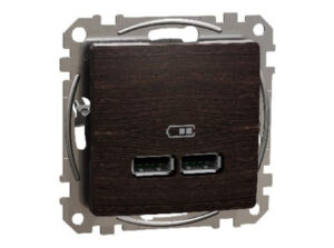 Schneider SDD181401 - ÚJ SEDNA Dupla USB töltő, A+A, 2.1A, wenge