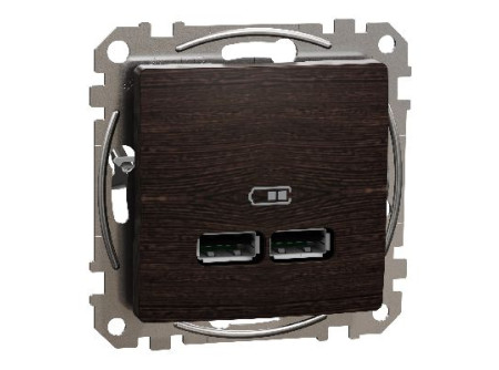 Schneider SDD181401 - ÚJ SEDNA Dupla USB töltő, A+A, 2.1A, wenge