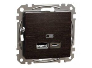 Schneider SDD181402 - ÚJ SEDNA Dupla USB töltő, A+C, 2.4A, wenge