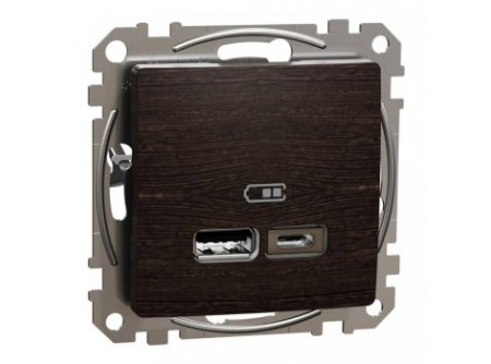 Schneider SDD181402 - ÚJ SEDNA Dupla USB töltő, A+C, 2.4A, wenge
