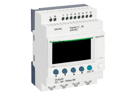 Schneider SR2B121B - LCD kijelzős, 12 I/O, relés, 24VAC
