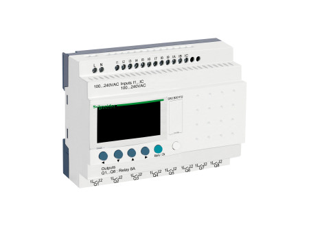 Schneider SR2B201FU - LCD kijelzős, 20 I/O, relés, óra, 230VAC