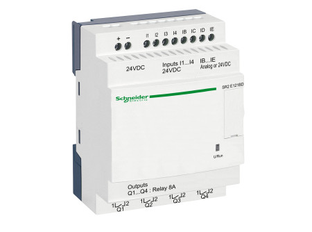 Schneider SR2E121BD - 12 I/O, 4 analóg bemenet, relés, óra, 24VDC