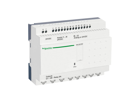 Schneider SR2E201BD - 20 I/O, 6 analóg bemenet, relés, óra, 24VDC