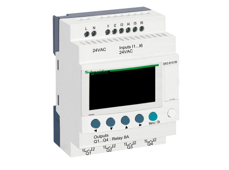 Schneider SR3B101B - 10 I/O, relés, óra, 24VAC