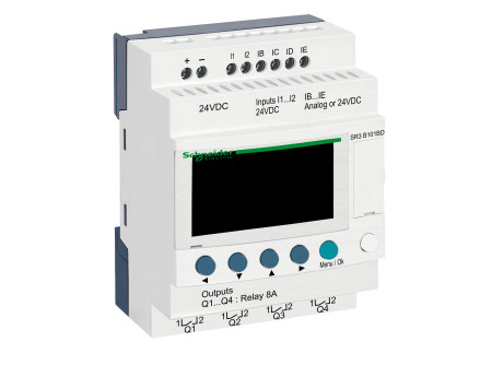 Schneider SR3B101BD - 10 I/O, 4 analóg bemenet, relés, óra, 24VDC