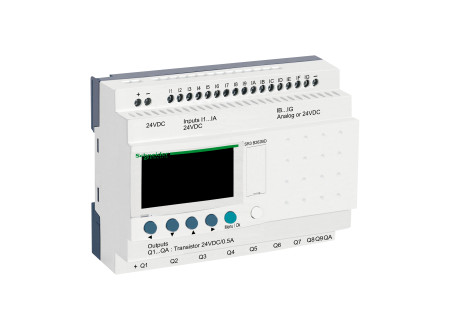 Schneider SR3B262BD - 26 I/O, 6 analóg bemenet, tranzisztoros, óra, 24VDC