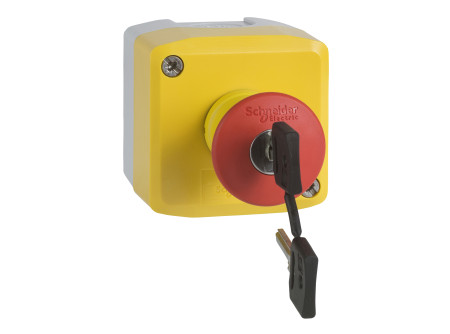 Schneider XALK188G - Tokozott nyomógomb, 1 kulcs. vészgomb
