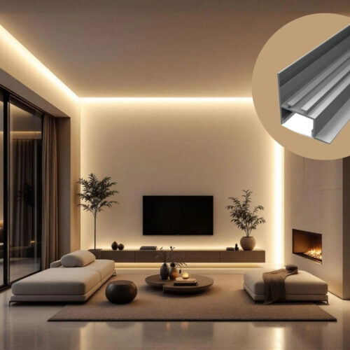 ALP-032 Ezüst - Gipszkartonba süllyeszthető alu profil LED szalaghoz (Átlátszó búrával)