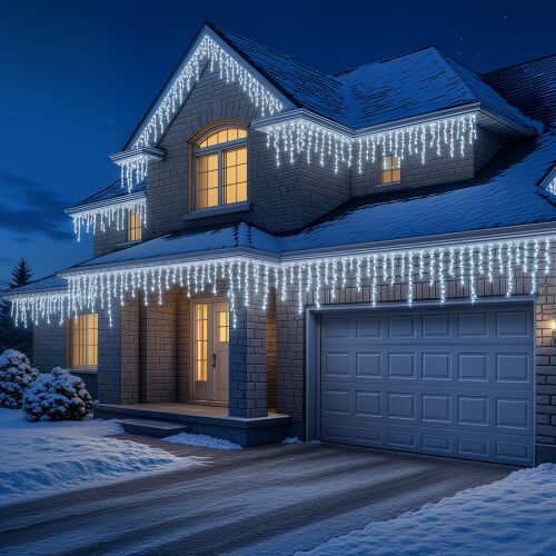Kültéri toldható Jégcsap Fényfüzér 500LED 28M #hideg fehér
