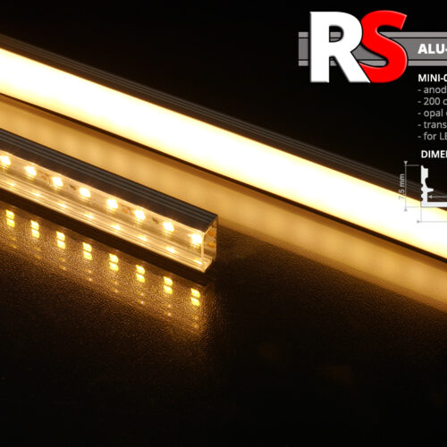 MINI-01-A - Alumínium profil (felületre) LED szalaghoz (Átlátszó PVC búrával)