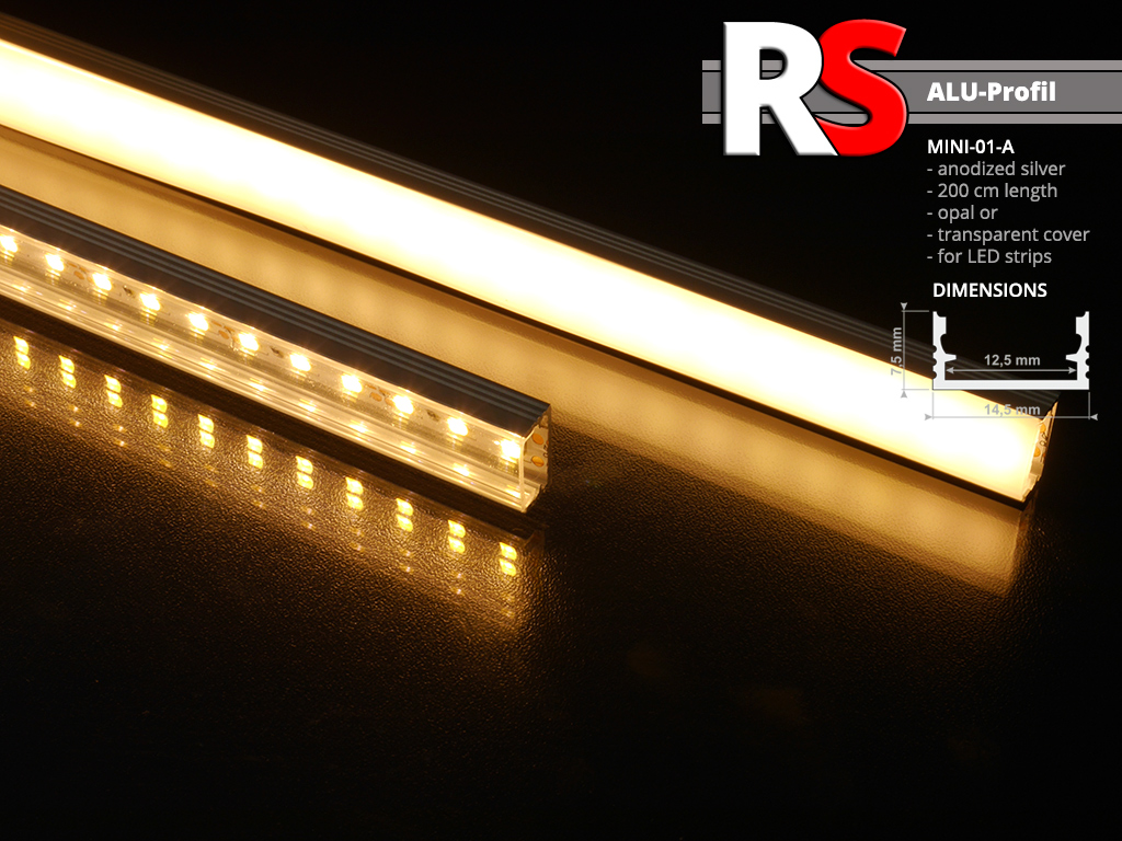 MINI-01-A - Alumínium profil (felületre) LED szalaghoz (Átlátszó PVC búrával)